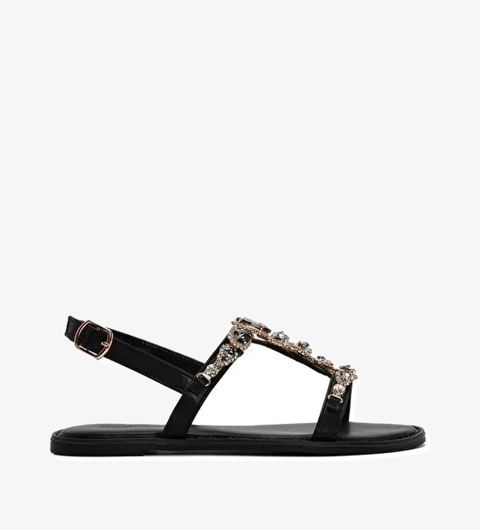 Kadın Siyah Taşlı Sandalet 25SFE491114 - Görsel 1