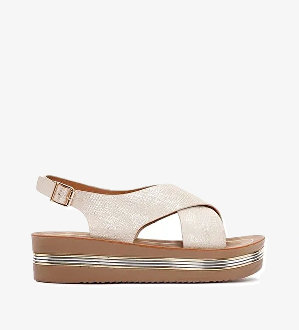Kadın Altın Kalın Tabanlı Metalik Sandalet 25SFE461432 - Görsel 1