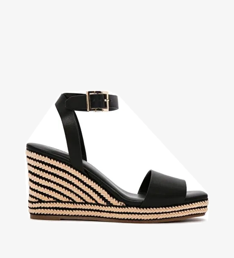 Kadın Siyah Bilekten Bantlı Dolgu Topuklu Espadril 25SFE480718 - Görsel 1