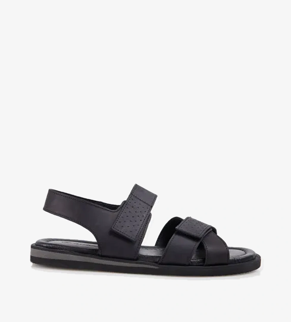 Hammer Jack Siyah Erkek Deri Sandalet OLİTE SANDALET - Görsel 1