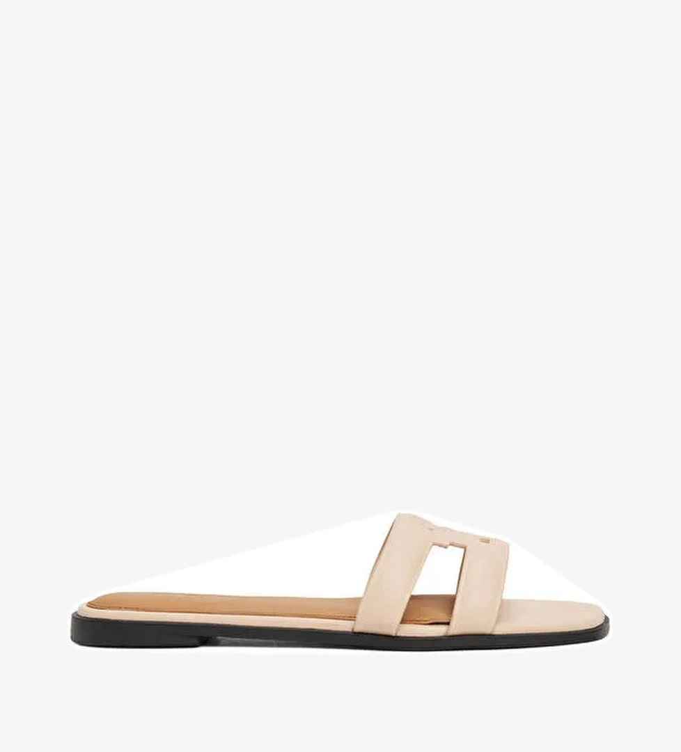 Tommy Hilfiger Bej Kadın Deri Terlik FW0FW08671 - Görsel 1