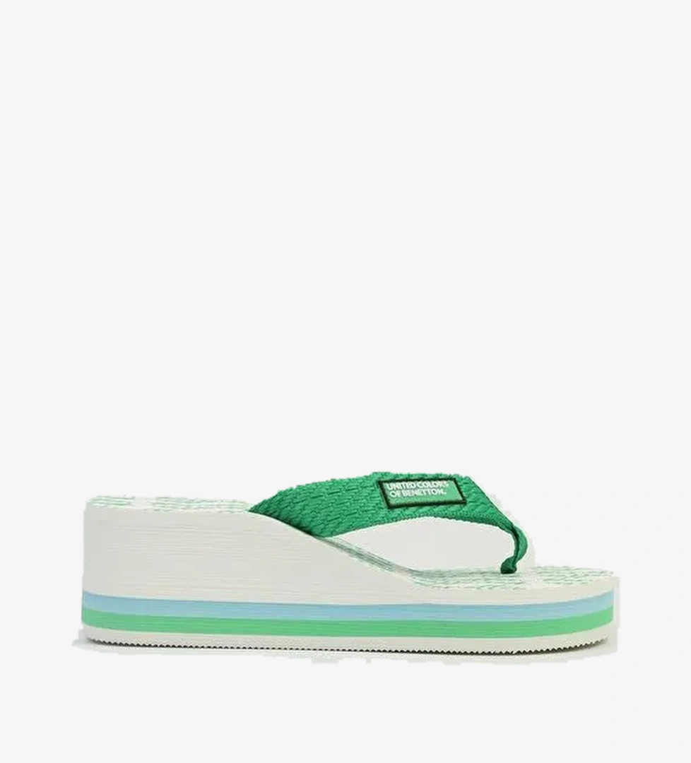 Benetton® | İTHAL Kadın Yesil Beyaz Terlik BNI-10217 - Görsel 1