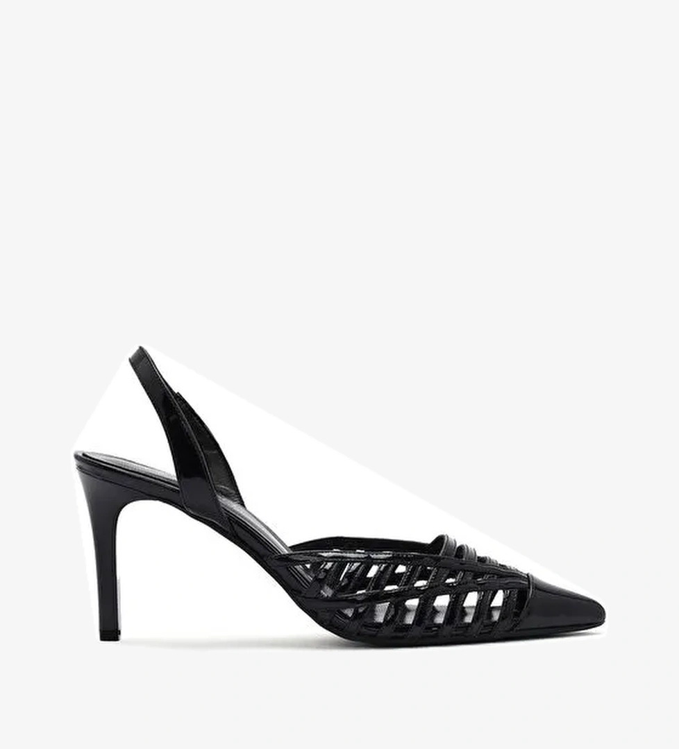 Kadın Siyah Arkası Açık Rugan Deri İnce Topuklu Ayakkabı 25SFD161816 - Görsel 1