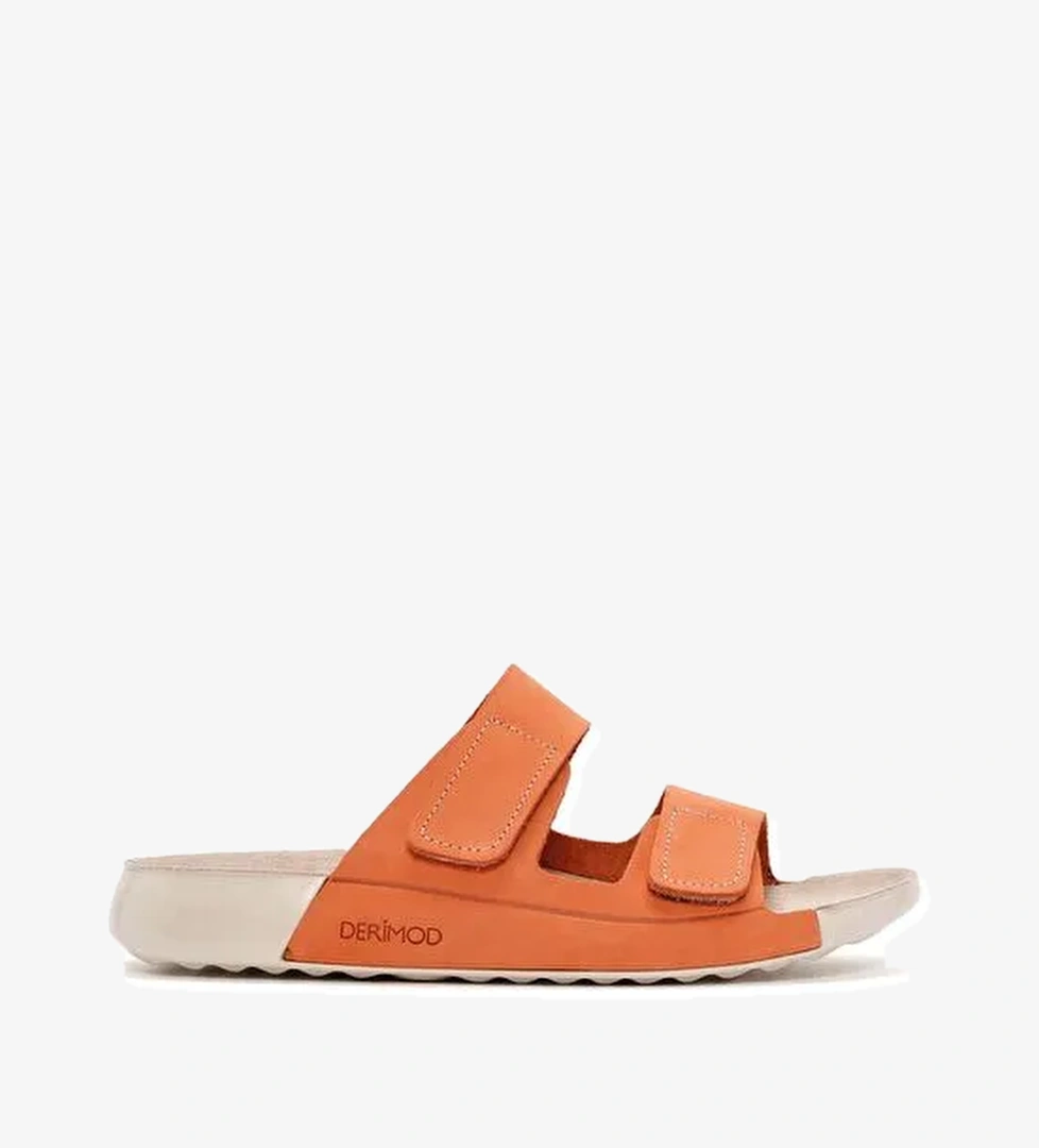 Kadın Turuncu Çift Bantlı Nubuk Deri Comfort Terlik 25SFD5002V3 - Görsel 1
