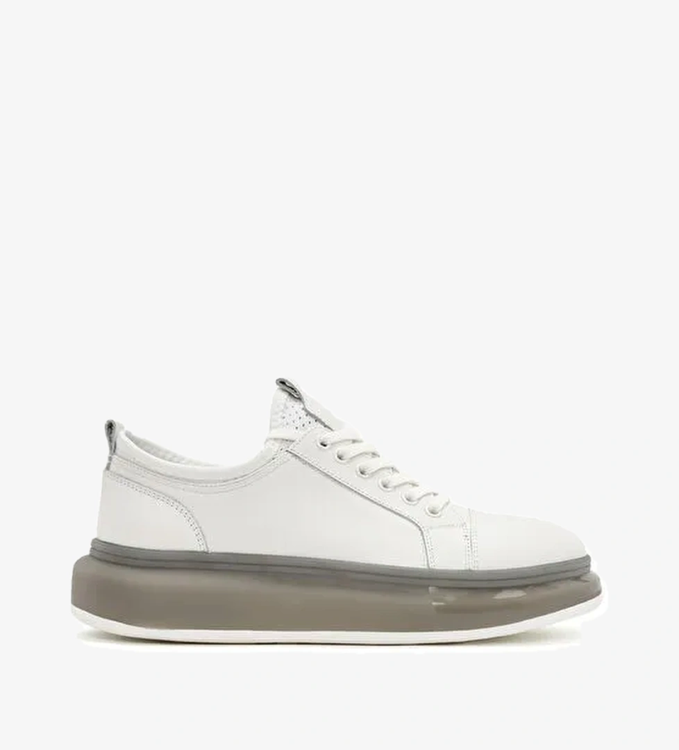 Erkek Beyaz Kalın Tabanlı Bağcıklı Deri Sneaker 25SFD691418 - Görsel 1