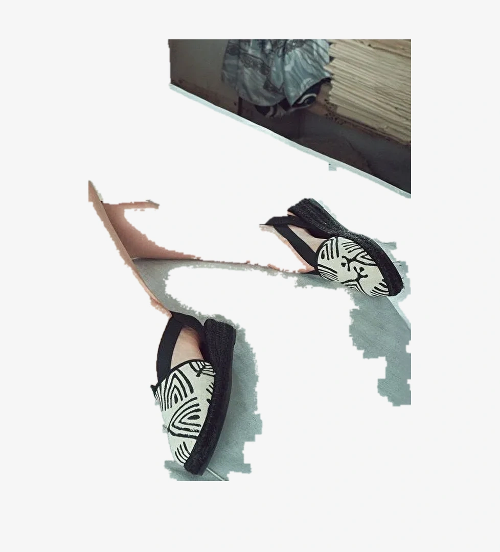 Kastamonu Taş Baskı Kadın Siyah Desenli Espadril 25SFD20816F - Görsel 1