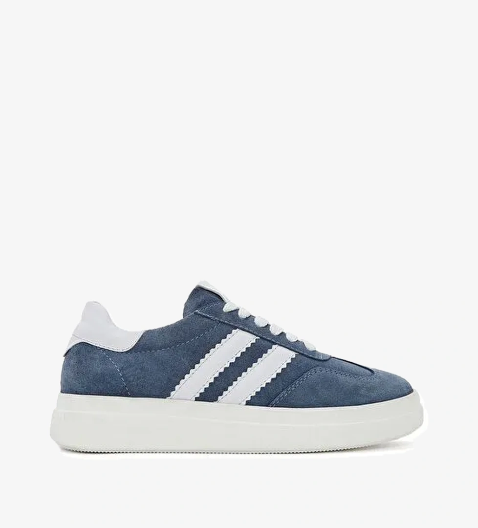 Kadın Mavi Bağcıklı Kalın Tabanlı Süet Deri Sneaker 25SFD511010 - Görsel 1