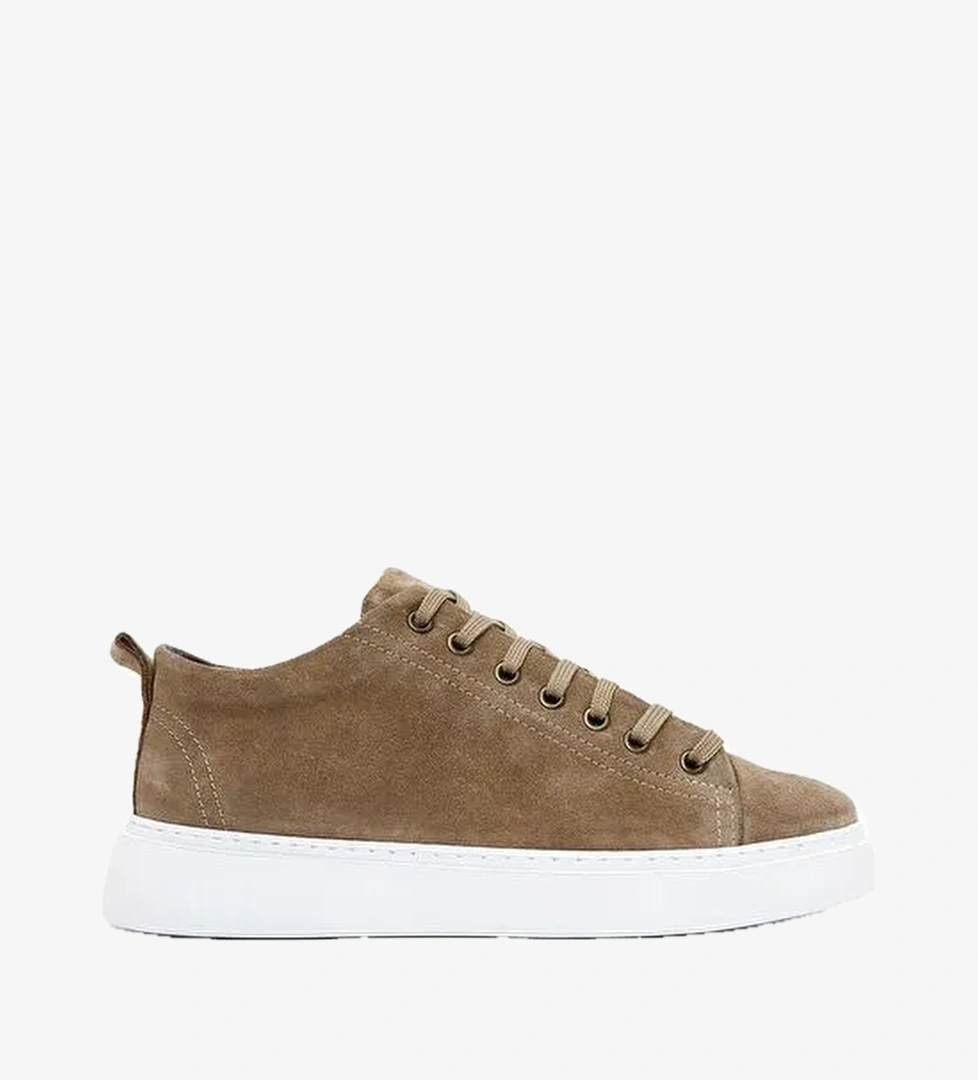 Erkek Vizon Bağcıklı Süet Deri Sneaker 25SFD752110 - Görsel 1