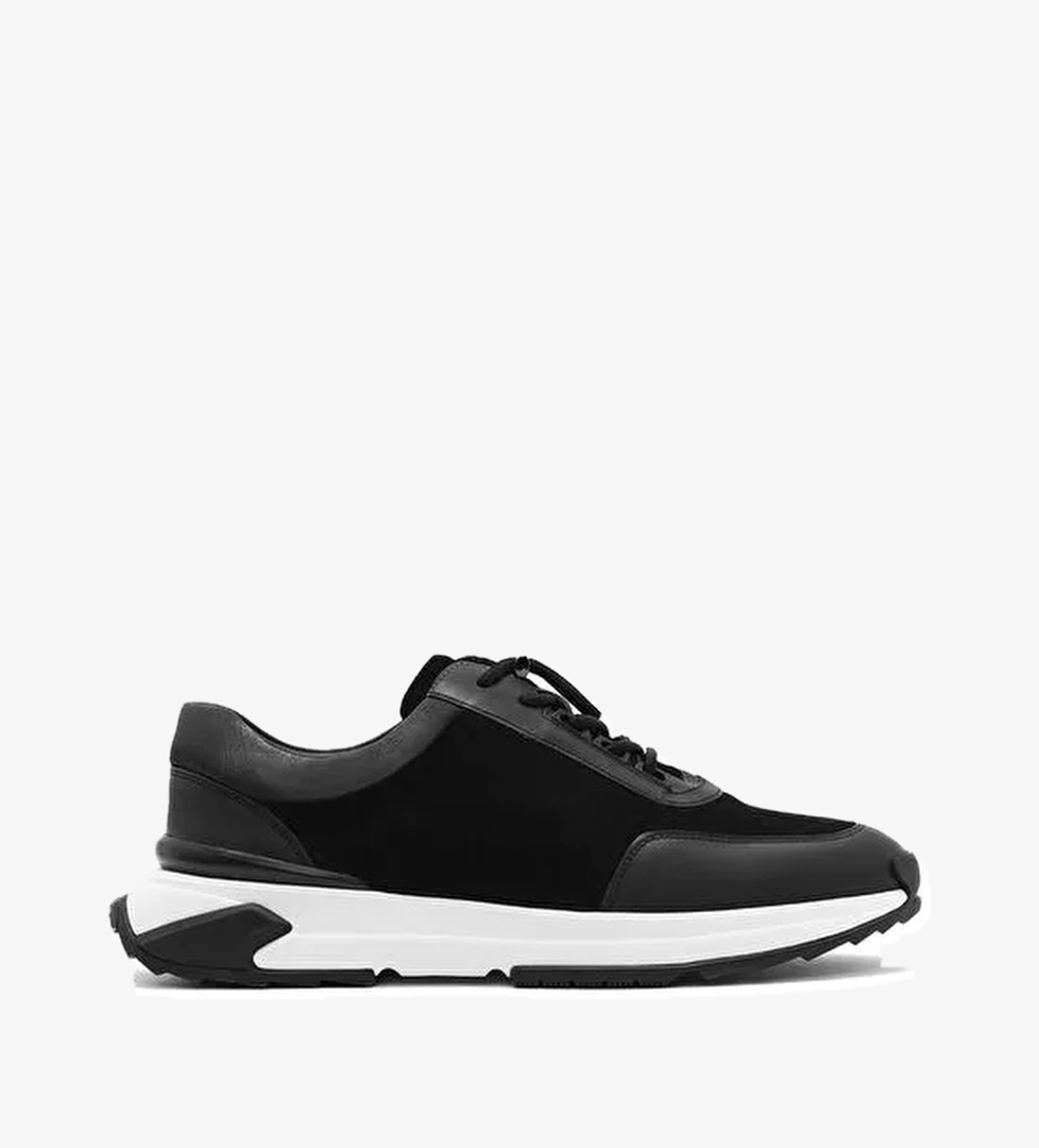 Erkek Siyah Kalın Tabanlı Bağcıklı Süet Deri Sneaker 25SFD694610 - Görsel 1