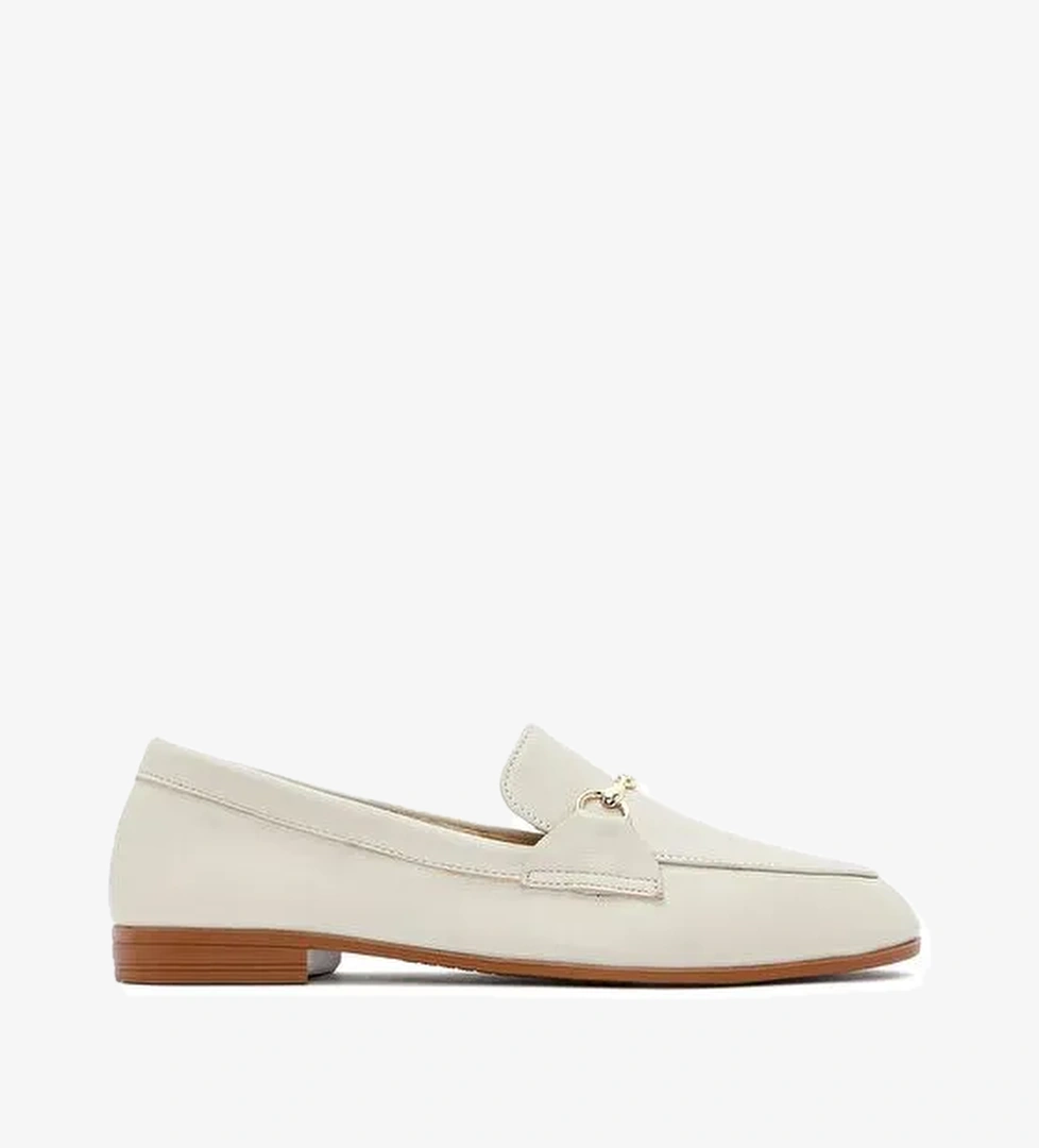 Kadın Krem Deri Maskülen Loafer 25SFD350618 - Görsel 1