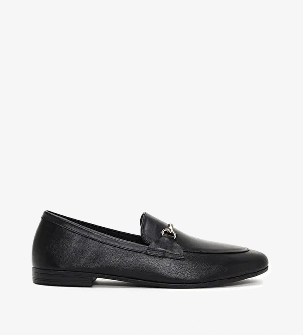 Kadın Siyah Deri Maskülen Loafer 25SFD350618 - Görsel 1