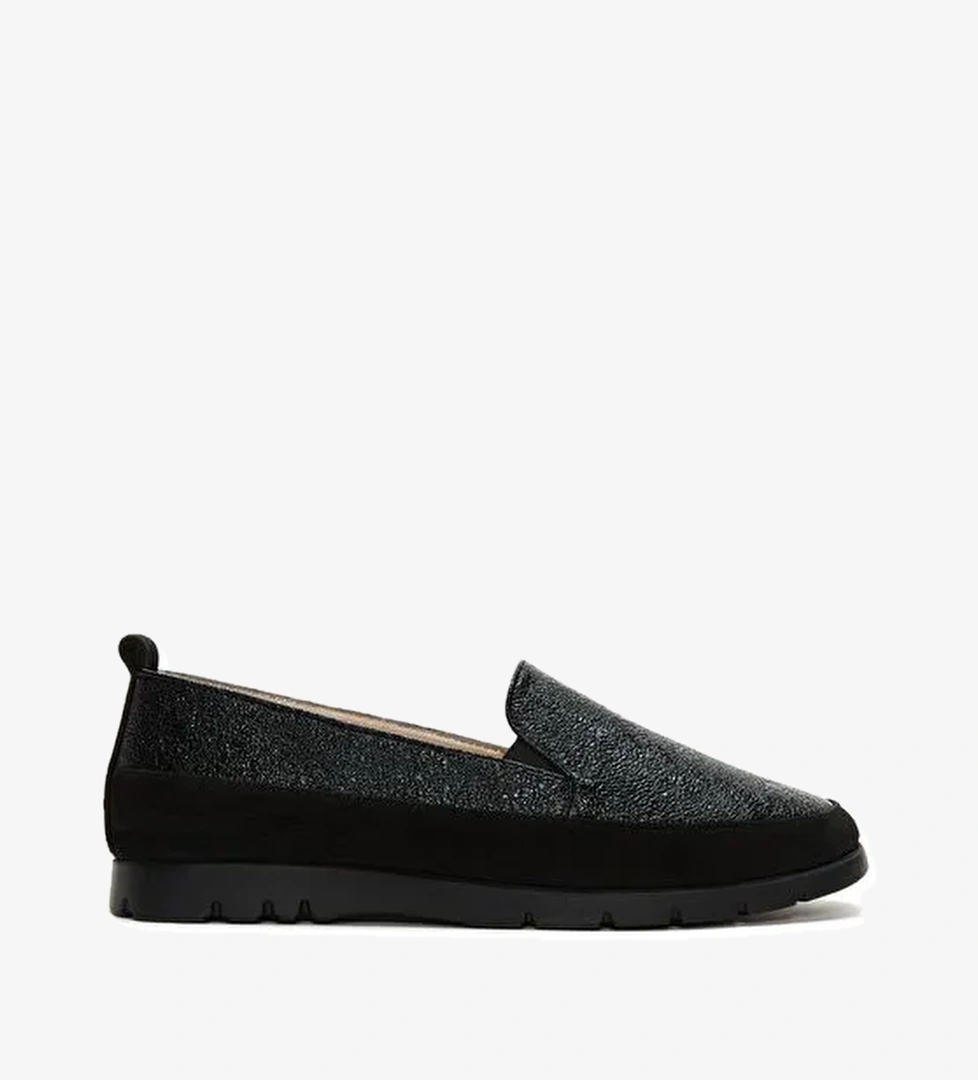 Kadın Siyah Simli Deri Comfort Loafer 25SFD1513SM - Görsel 1