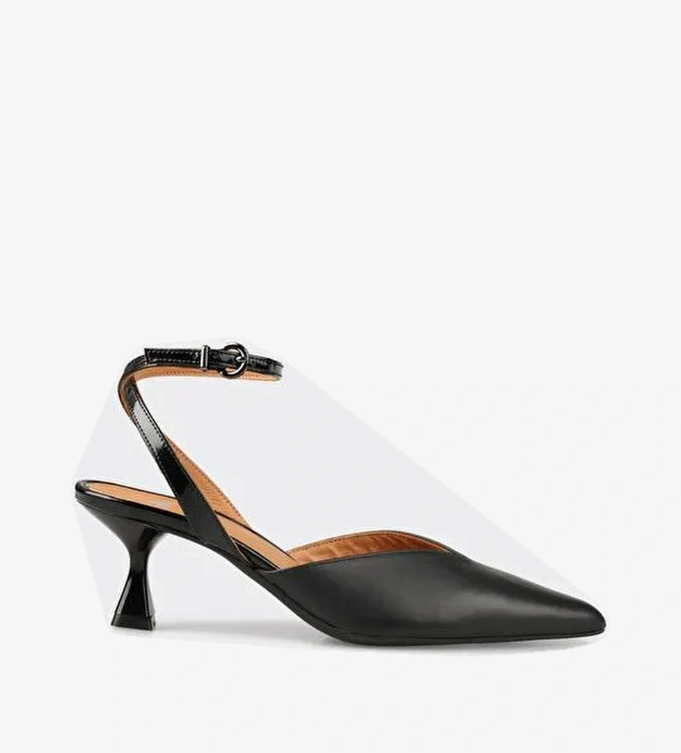 Siyah Deri Kadın Topuklu Ayakkabı - Görsel 1