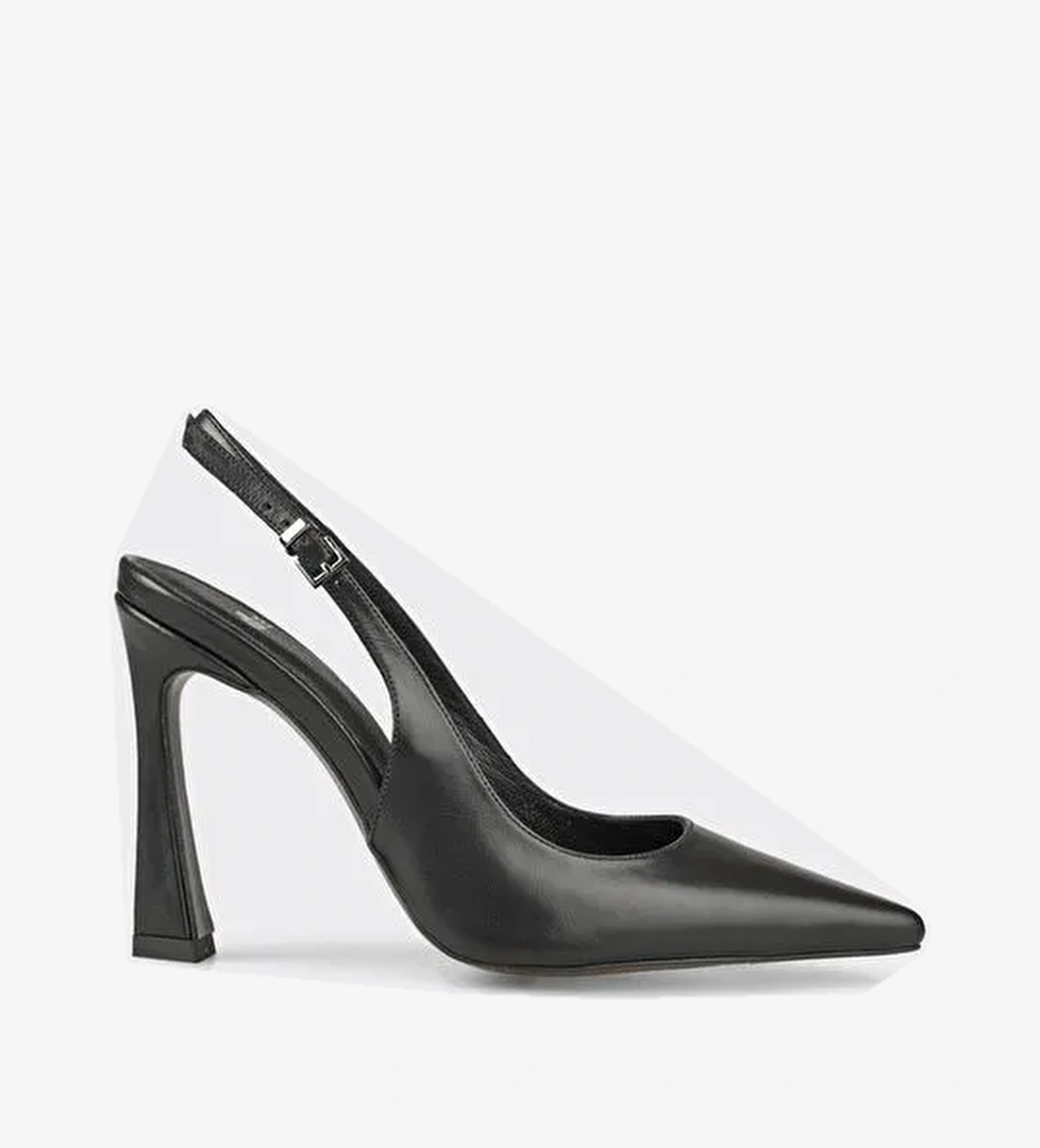 Siyah Deri Kadın Topuklu Ayakkabı - Görsel 1