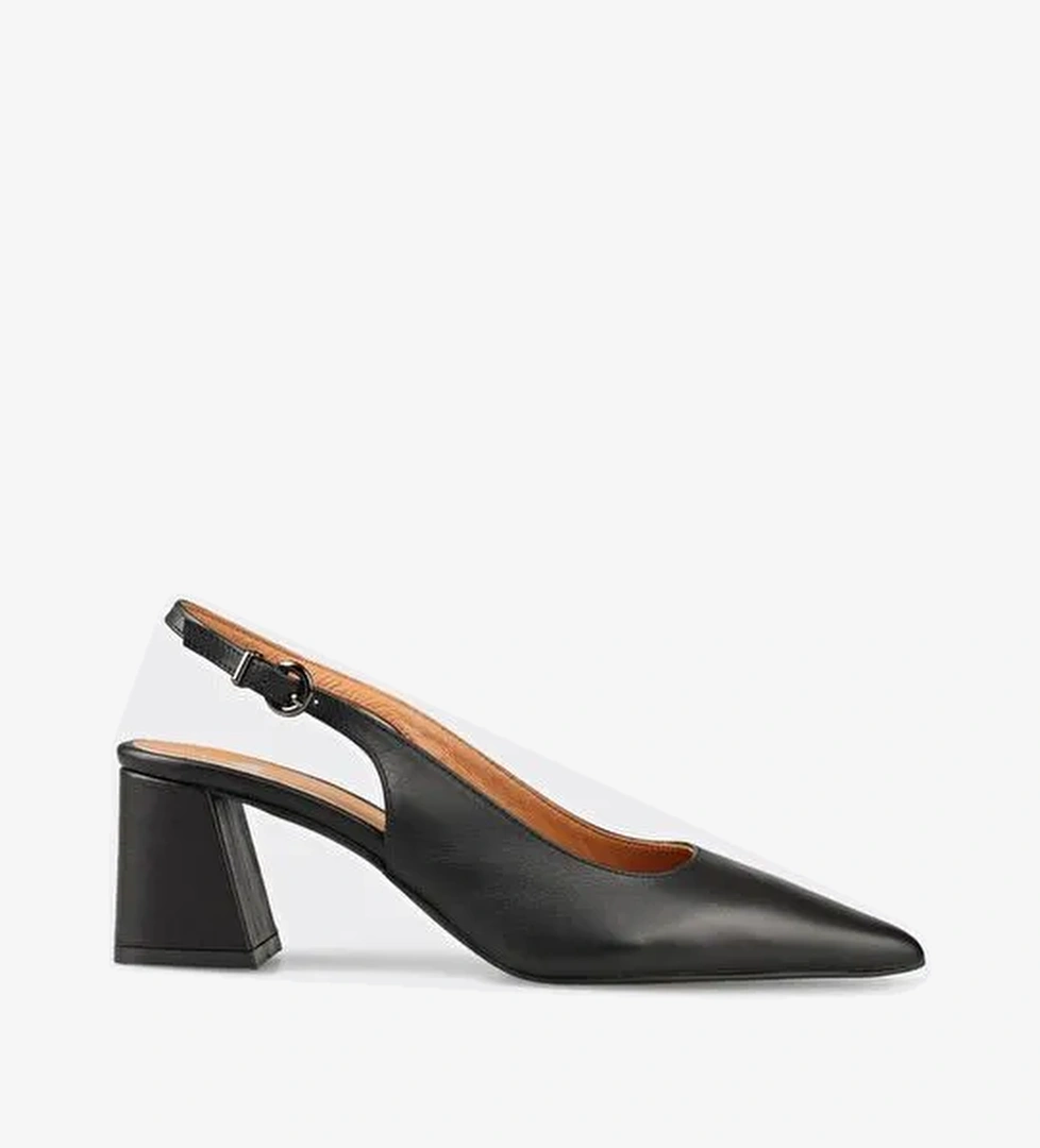 Siyah Deri Kadın Topuklu Ayakkabı - Görsel 1