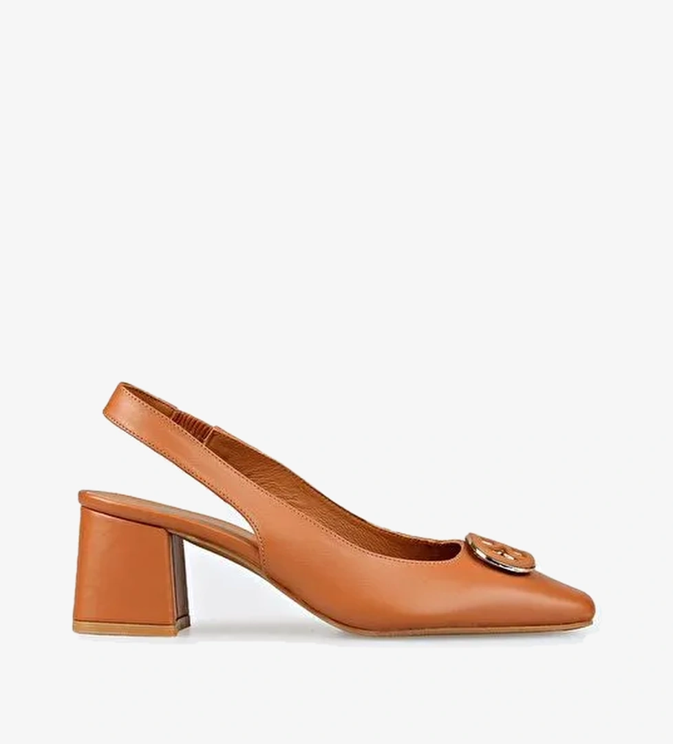 Taba Deri Kadın Topuklu Ayakkabı - Görsel 1