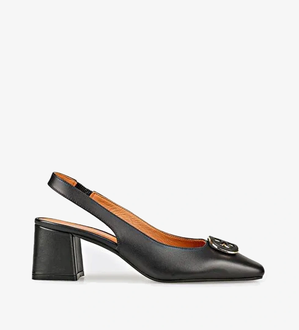 Siyah Deri Kadın Topuklu Ayakkabı - Görsel 1