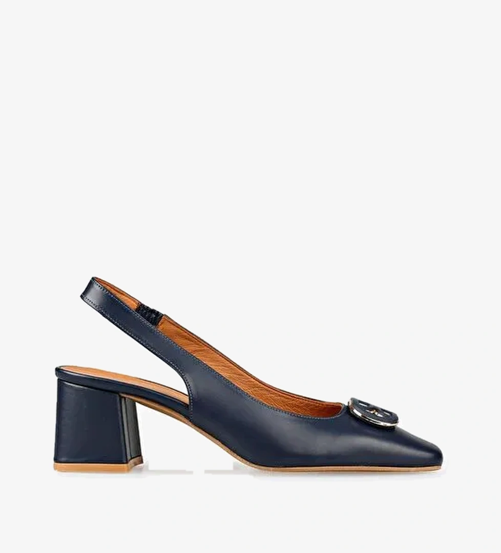 Lacivert Deri Kadın Topuklu Ayakkabı - Görsel 1
