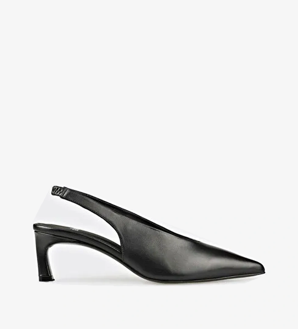 Siyah Deri Kadın Topuklu Ayakkabı - Görsel 1