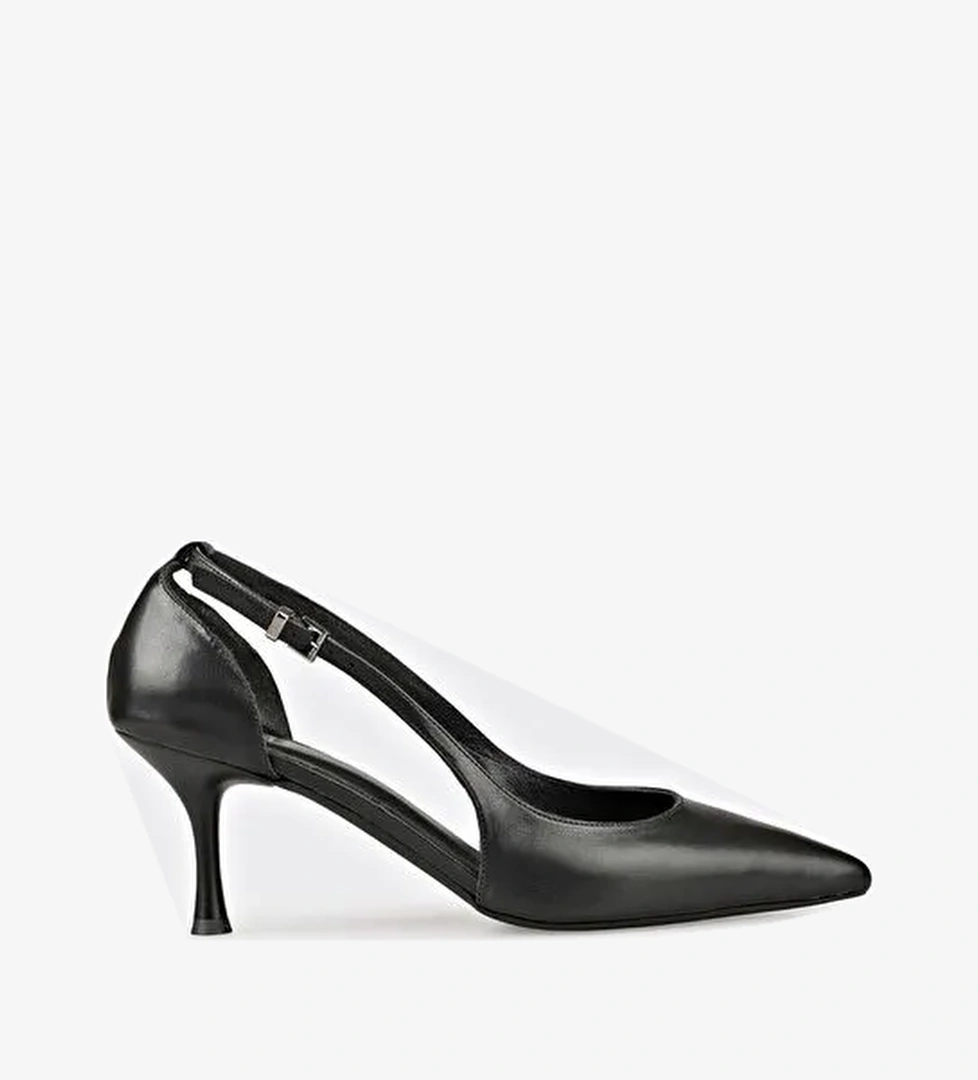 Siyah Deri Kadın Topuklu Ayakkabı - Görsel 1