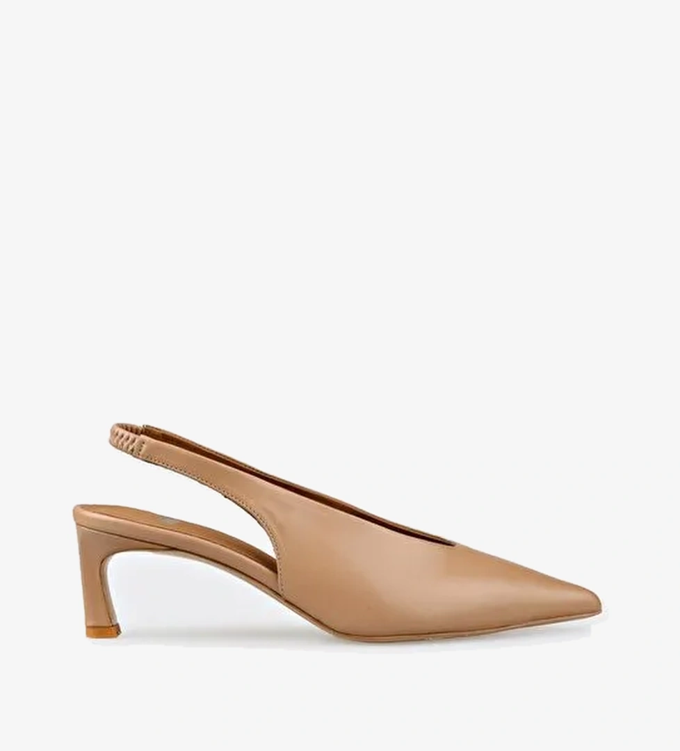 Naturel Deri Kadın Topuklu Ayakkabı - Görsel 1