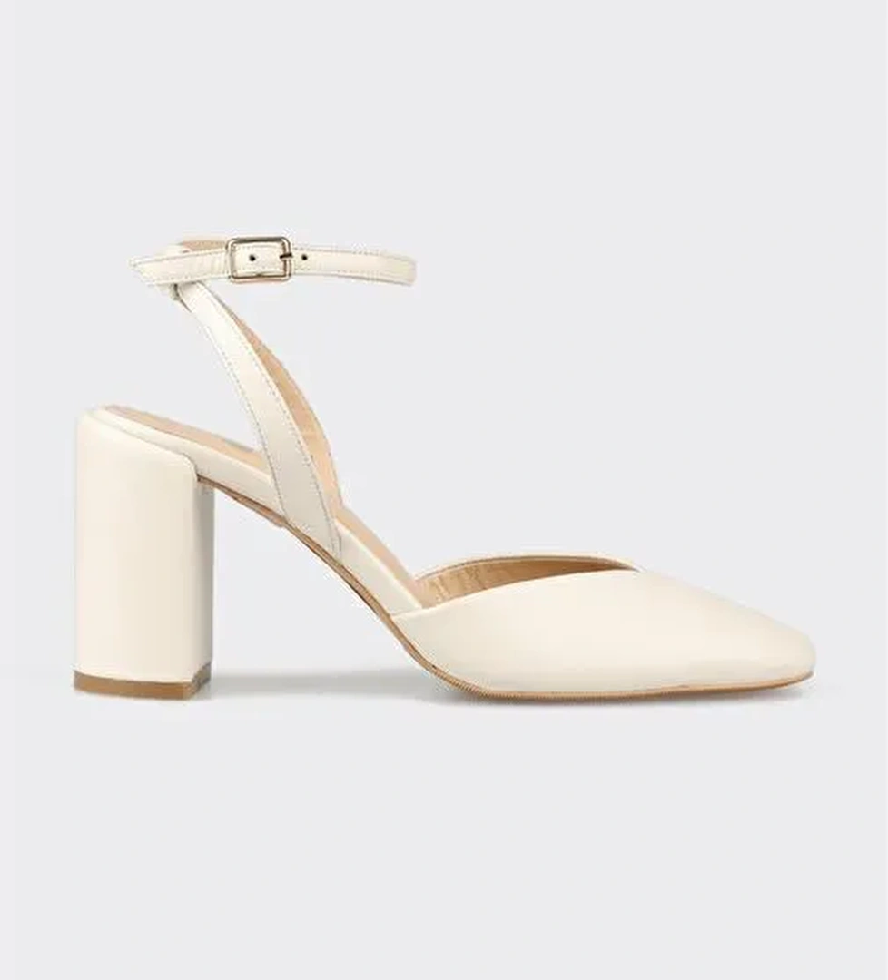 Bej Deri Kadın Topuklu Ayakkabı - Görsel 1