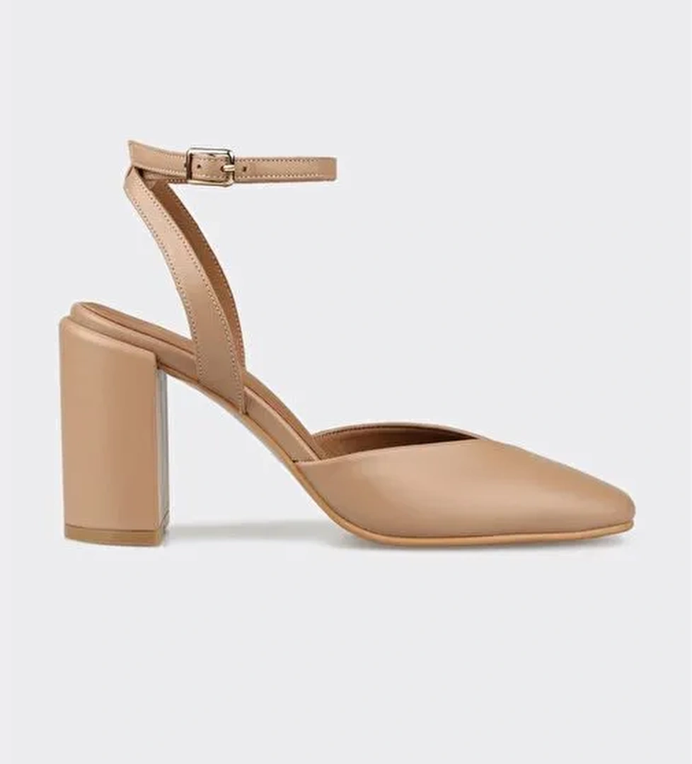 Naturel Deri Kadın Topuklu Ayakkabı - Görsel 1