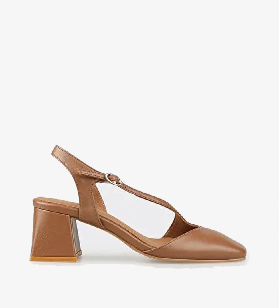 Taba Deri Kadın Topuklu Ayakkabı - Görsel 1