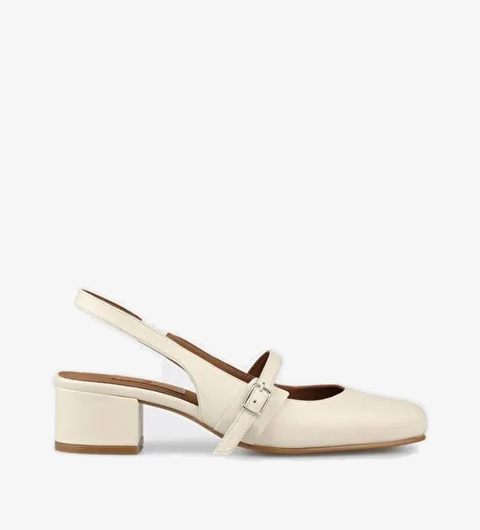 Bej Deri Kadın Topuklu Ayakkabı - Görsel 1