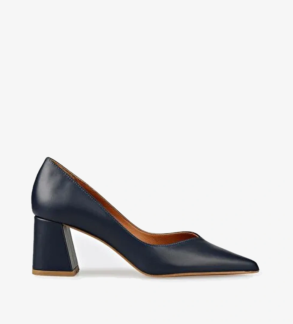 Lacivert Deri Kadın Stiletto - Görsel 1