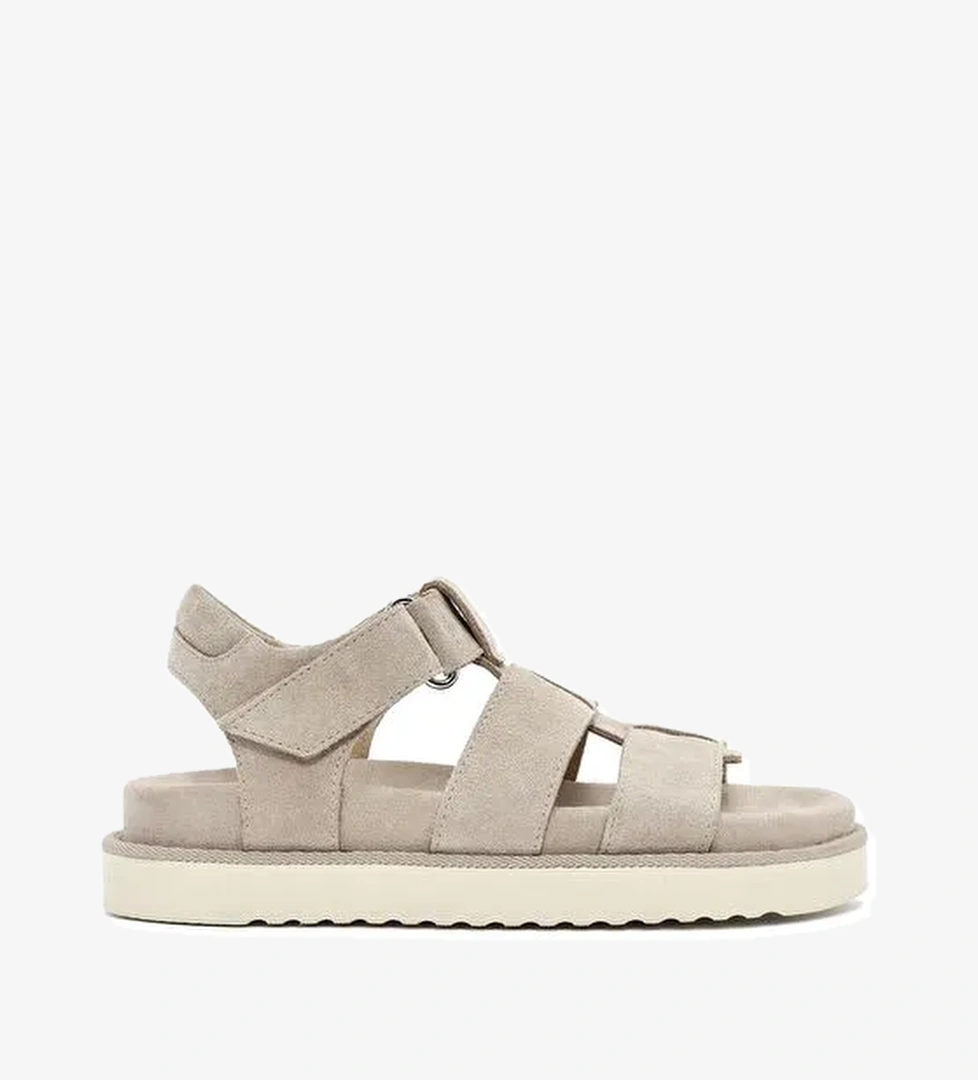 Kadın Krem Kalın Tabanlı Süet Deri Sandalet 25SFD405310 - Görsel 1