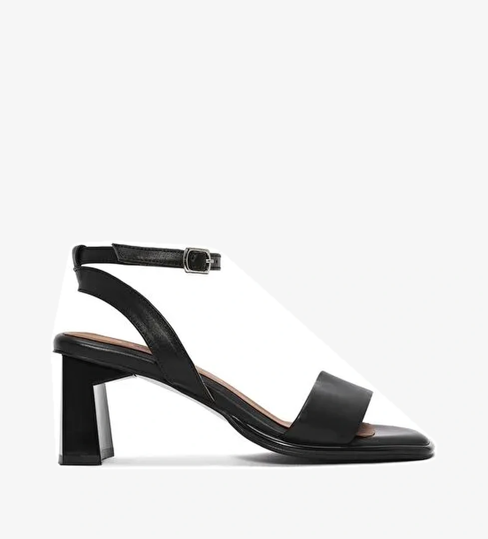 Kadın Siyah Bilekten Tokalı Kalın Topuklu Deri Sandalet 25SFD131218 - Görsel 1