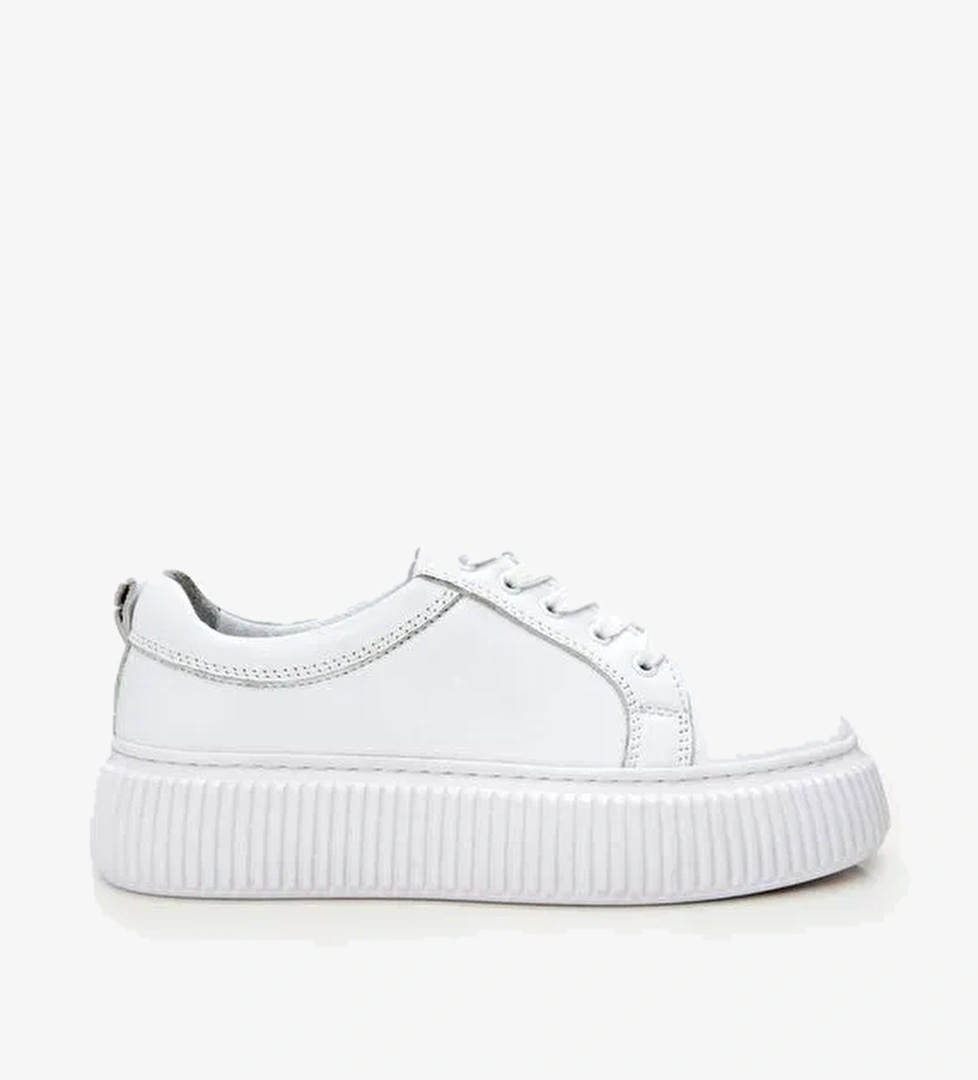 Kadın Deri Beyaz Kalın Tabanlı Spor Ayakkabı - Görsel 1