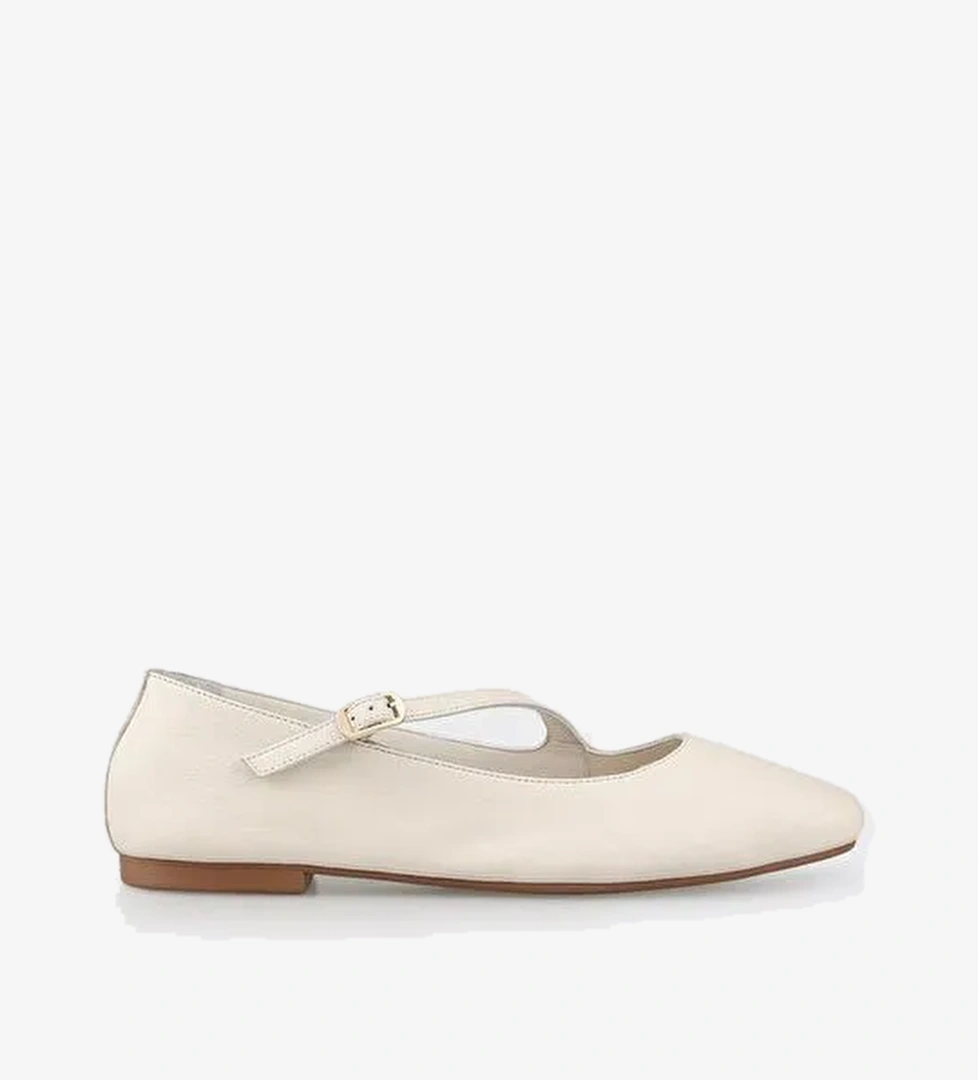 Ekru Deri Kadın Günlük Ayakkabı - Görsel 1