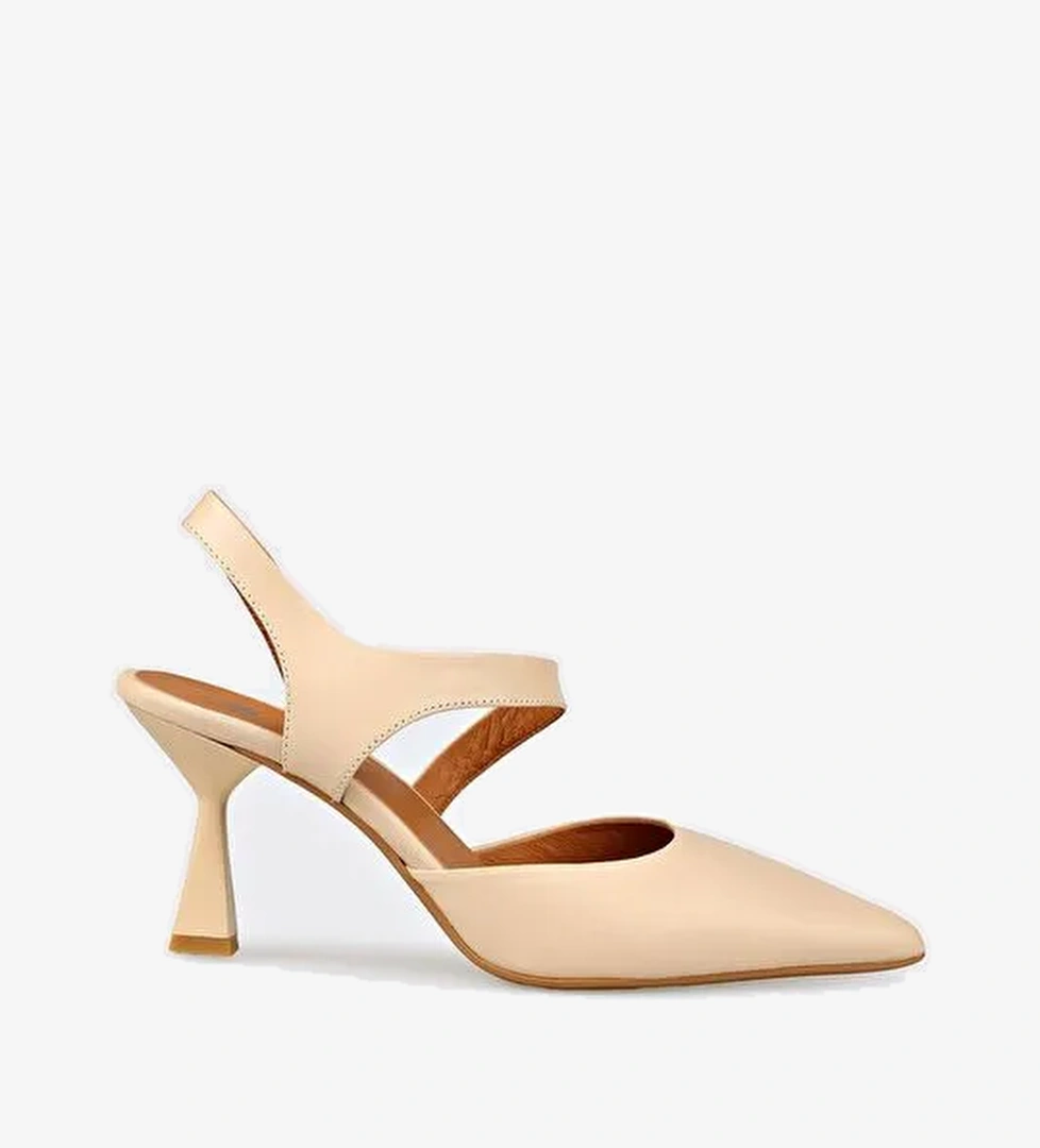 Naturel Deri Kadın Topuklu Ayakkabı - Görsel 1