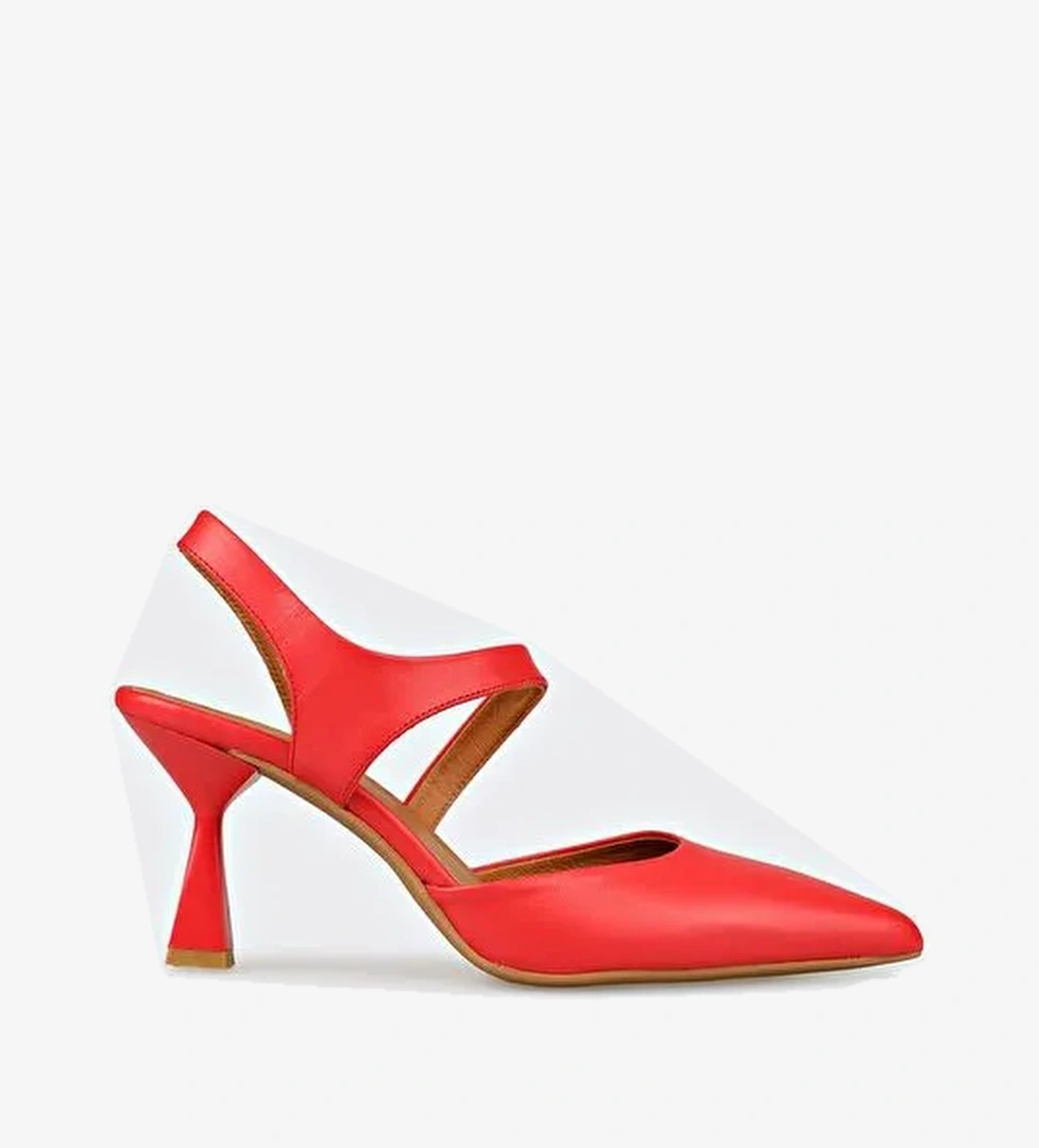 Kırmızı Deri Kadın Topuklu Ayakkabı - Görsel 1
