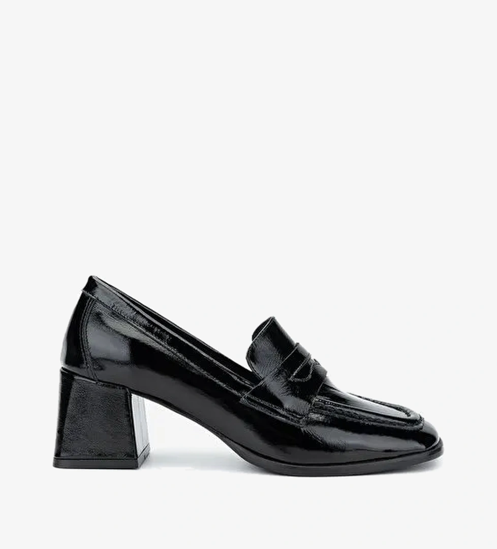 Valmenti Kadın Hakiki Deri Siyah Rugan Topuklu Ayakkabı - Görsel 1