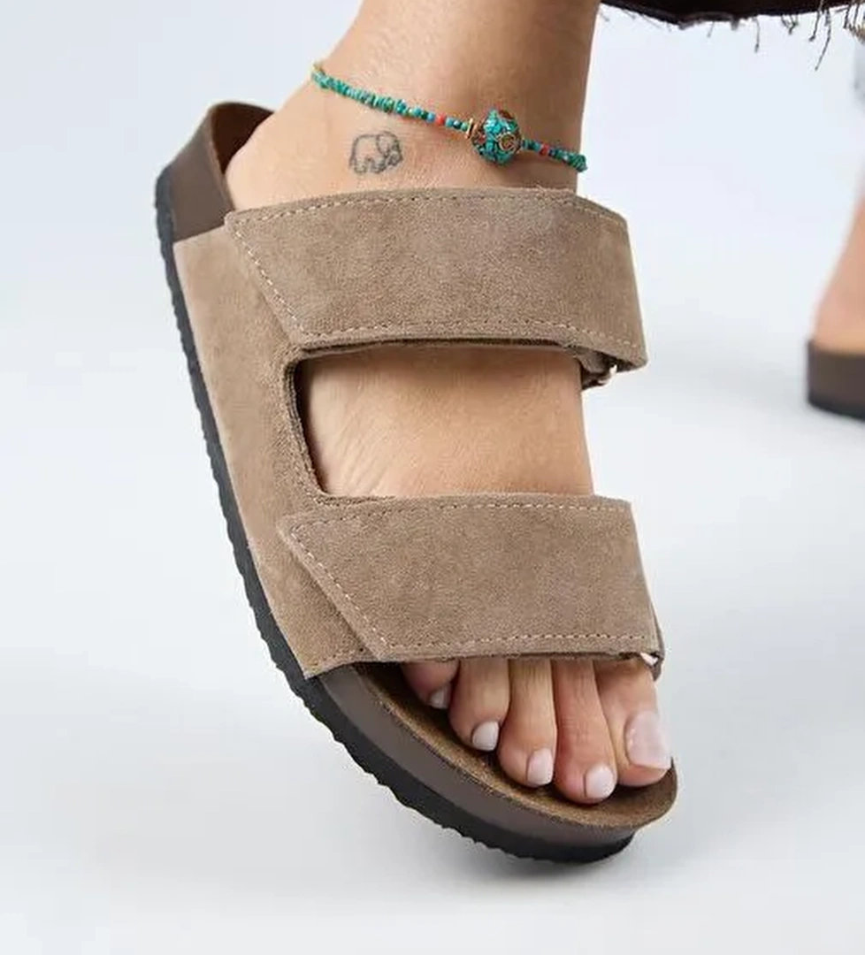 Manijero (Vina 2 ) Kadın Hakiki Deri Çift Cırtlı Vizon Terlik - Görsel 1