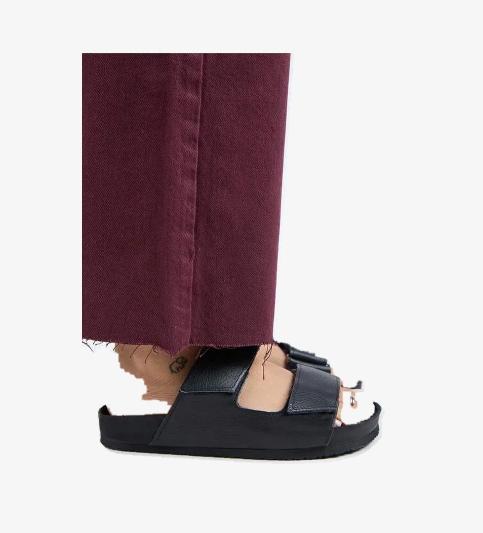 Manijero (Vina 2 ) Kadın Hakiki Deri Çift Cırtlı Siyah Terlik - Görsel 1