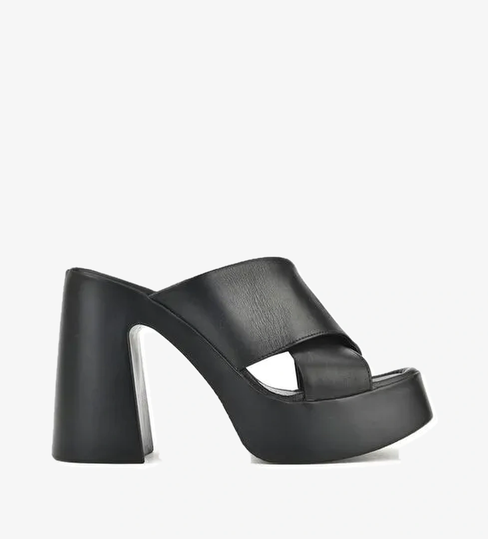 Ziya, Kadın Hakiki Deri Topuklu Terlik 151992Z66001 Siyah - Görsel 1