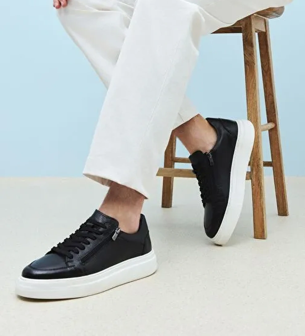Ziya, Erkek Hakiki Deri Sneaker 1511026Z550 Siyah - Görsel 1