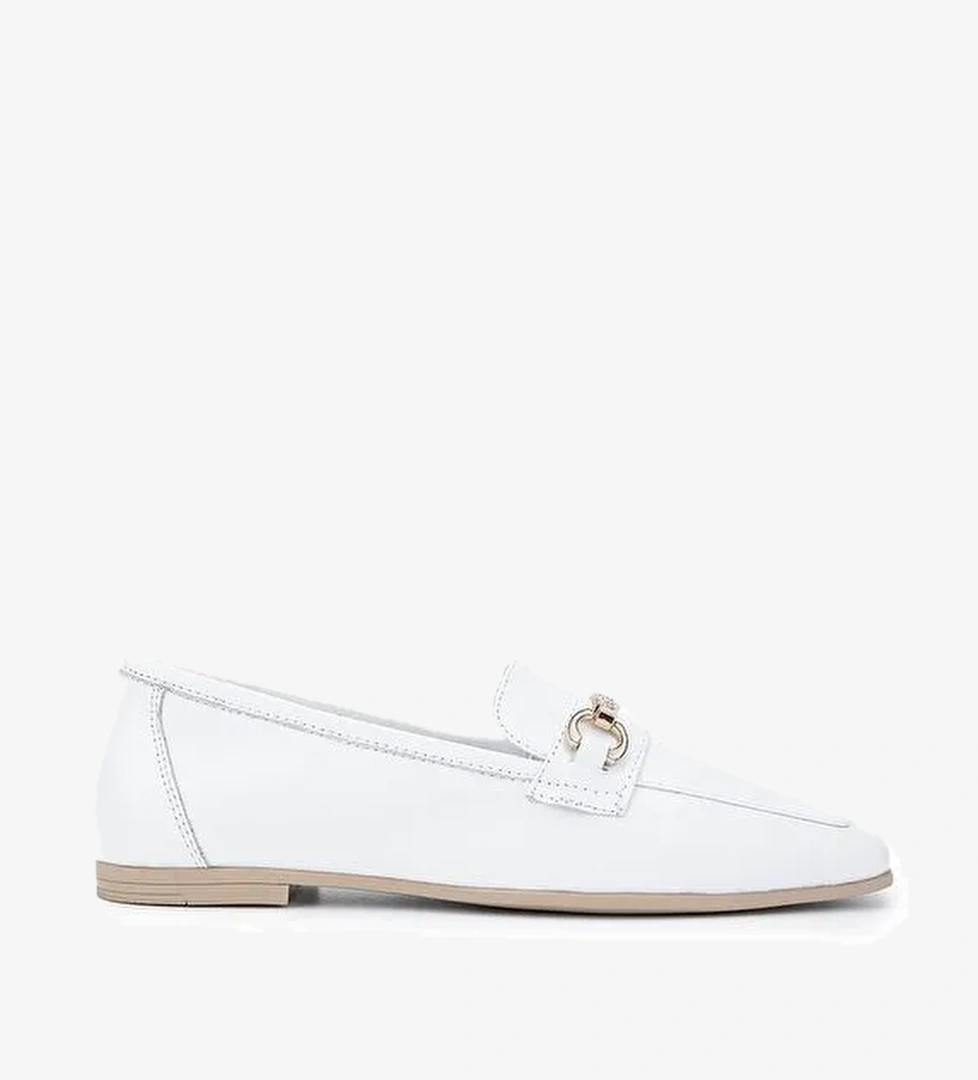 Tamer Tanca Kadın Hakiki Deri Beyaz Loafer Ayakkabı - Görsel 1