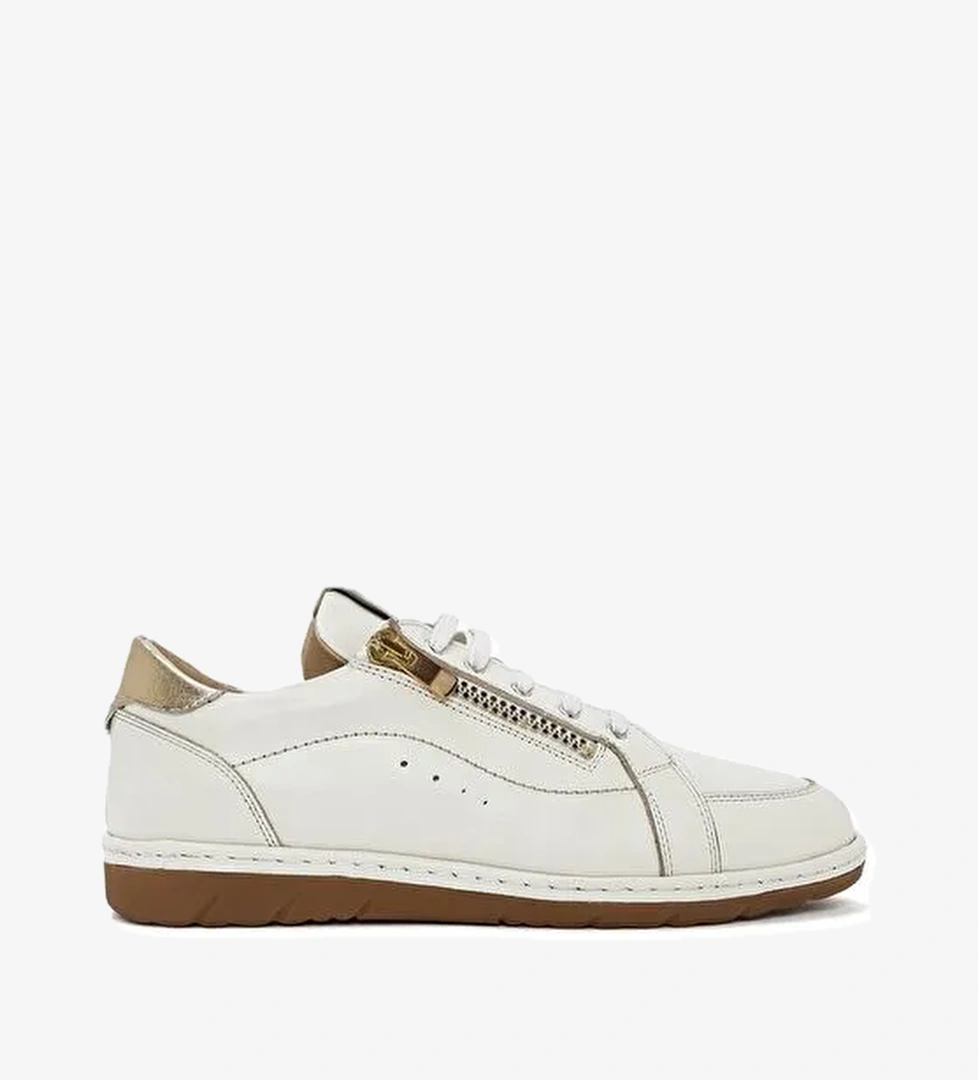 Kadın Krem Bağcıklı Deri Sneaker 25SFD411418 - Görsel 1