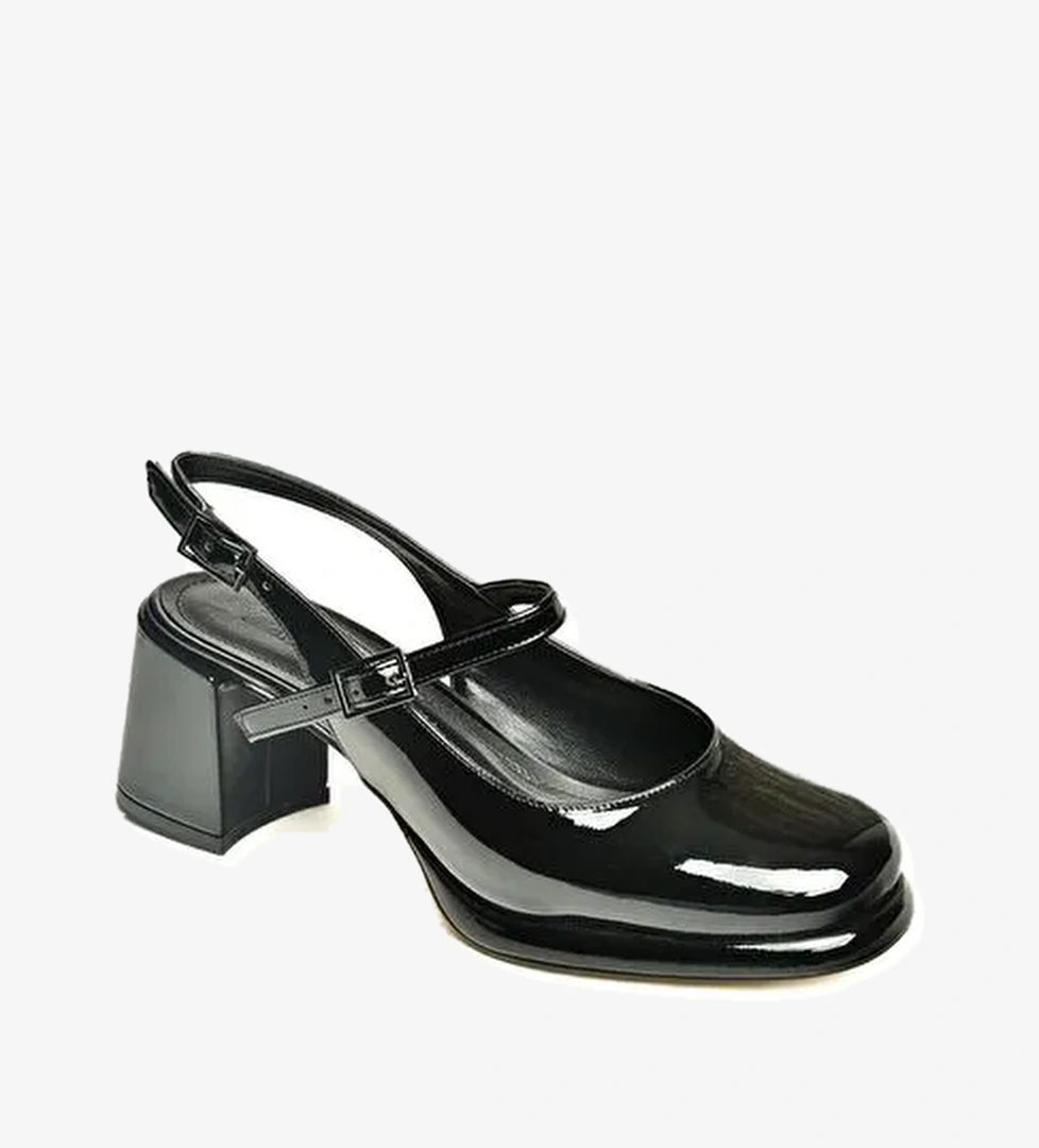 U820930008 Siyah Rugan Kalın Topuklu Kadın Ayakkabı - Görsel 1