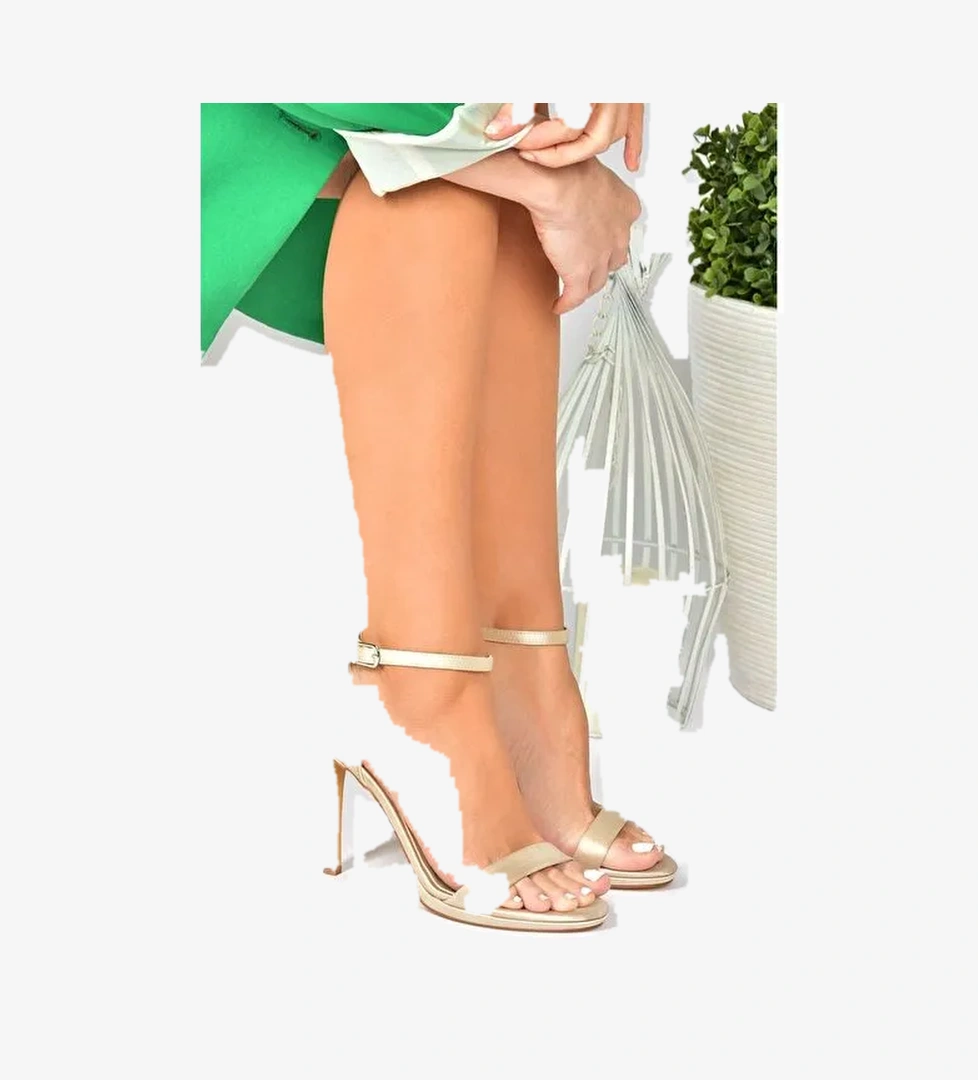 Ten Saten Kumaş İnce Bantlı Kadın Topuklu Abiye Ayakkabı M348072404 - Görsel 1