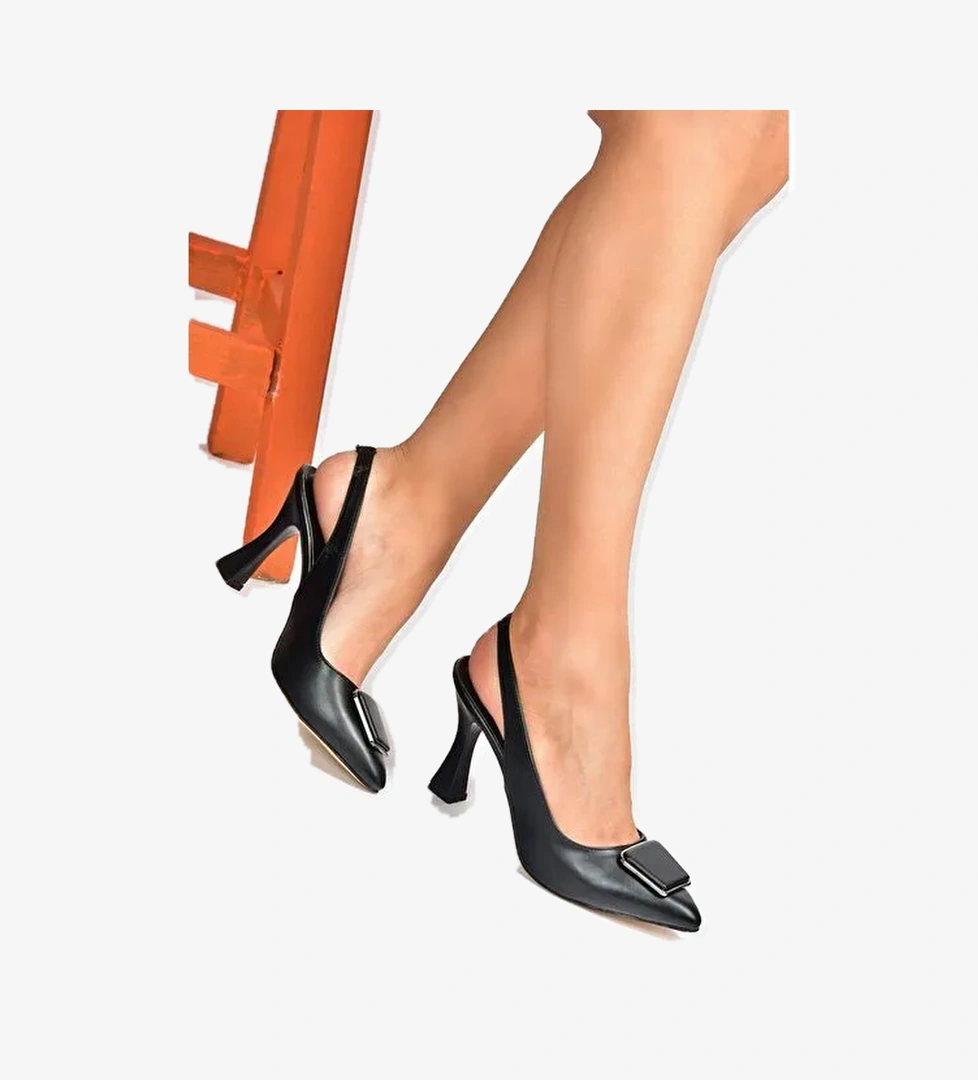 P250148209 Siyah Tokalı Kalın Topuklu Kadın Ayakkabı - Görsel 1