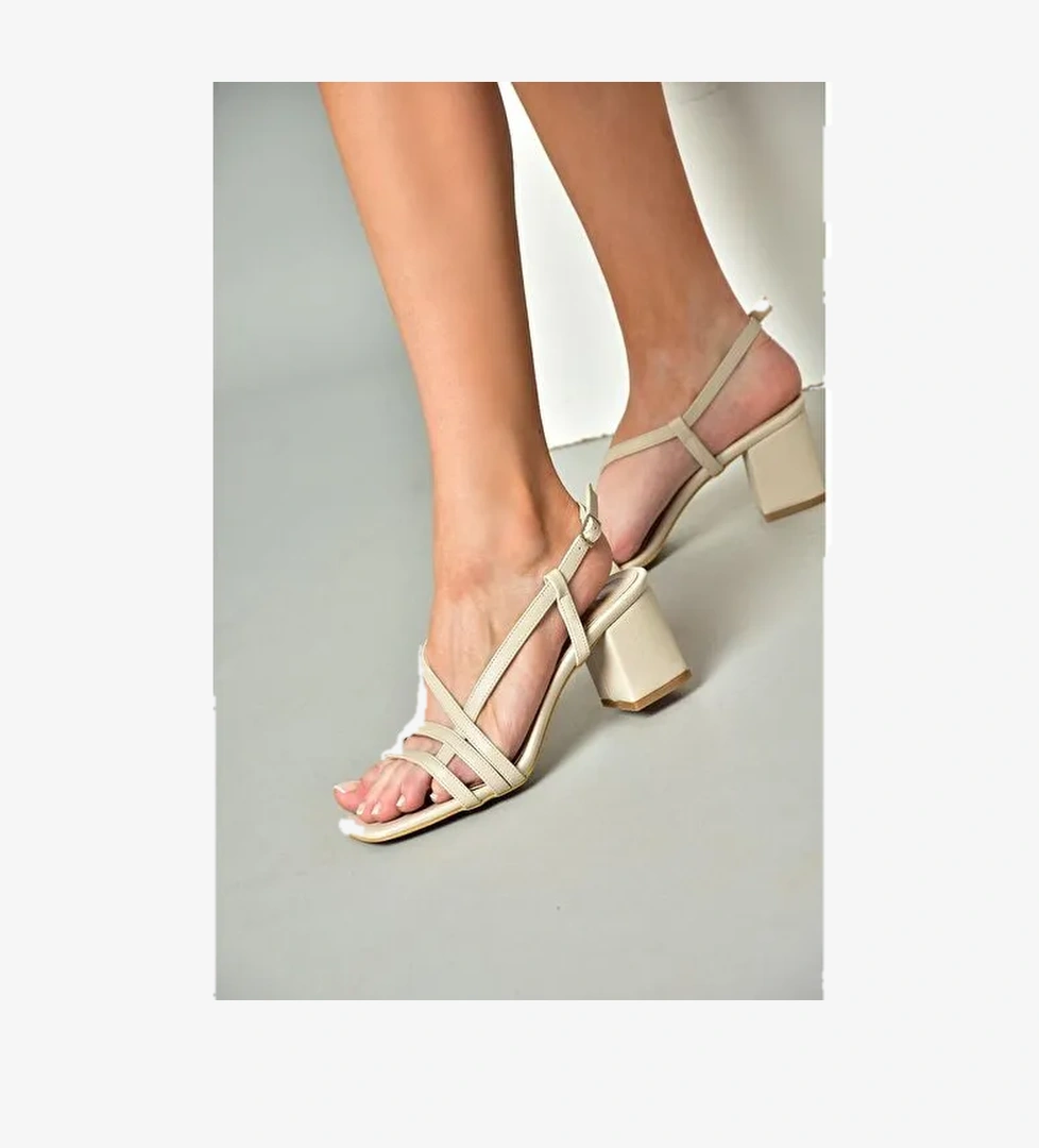 Bej Kalın Topuklu Kadın Ayakkabı H922741009 - Görsel 1