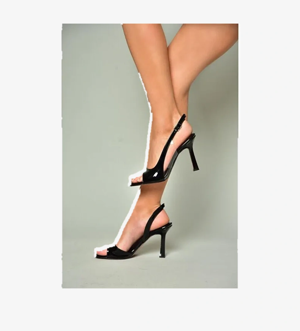 U997142808 Siyah Rugan İnce Topuklu Kadın Ayakkabı - Görsel 1