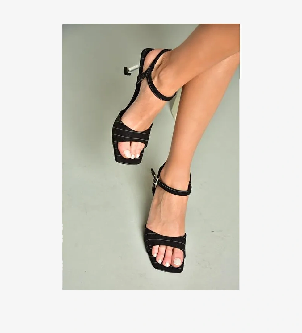 U997134404 Siyah Kumaş İnce Topuklu Kadın Ayakkabı - Görsel 1