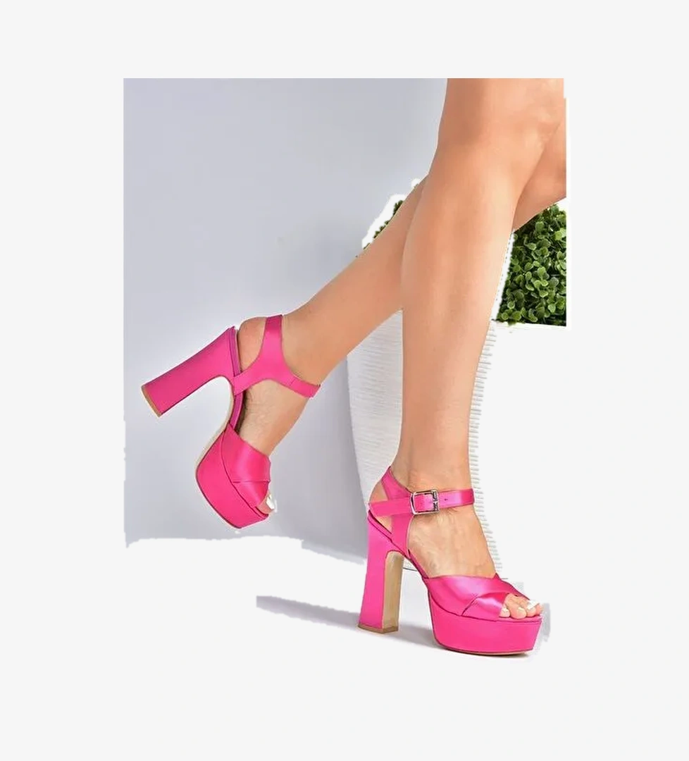 Fuşya Saten Kumaş Platform Topuklu Kadın Abiye Ayakkabı M348202404 - Görsel 1